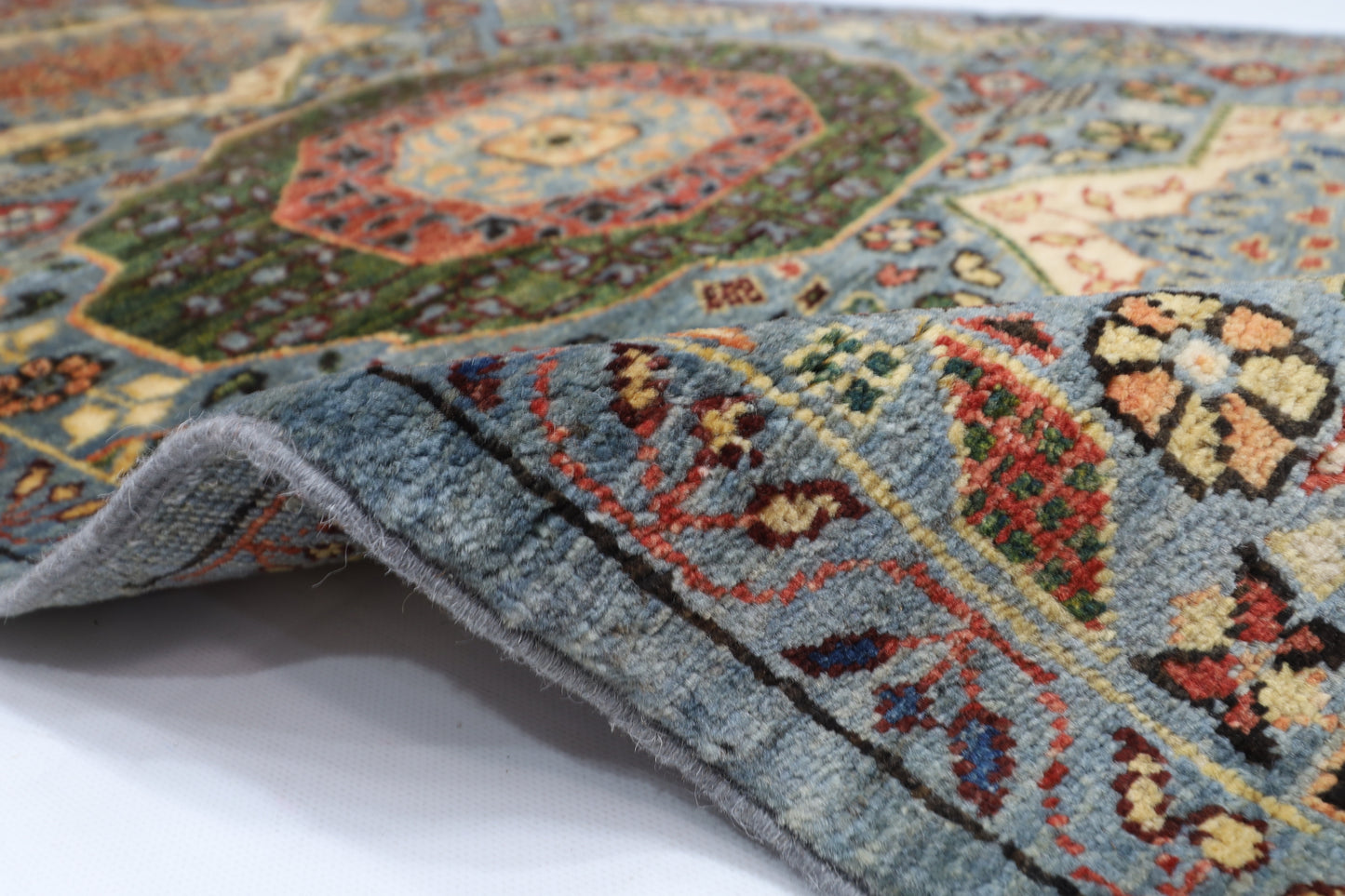 80 x 344 cm | Hallway Mamluk Blue Rug Afghan Hand Knotted Veg dye Wool carpet