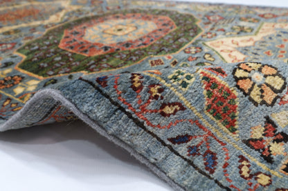 80 x 344 cm | Hallway Mamluk Blue Rug Afghan Hand Knotted Veg dye Wool carpet
