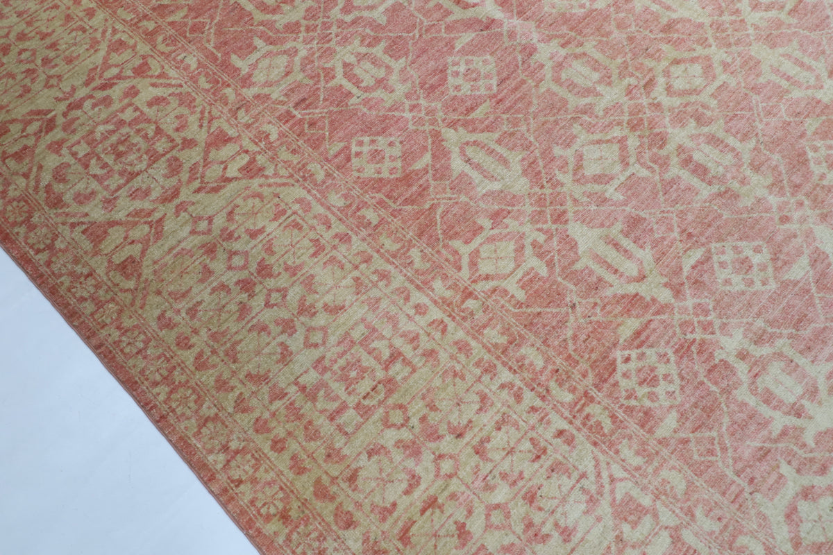 306 x 420 cm | Floral Pink Design Hand Knotted Wool Afghan Carpet