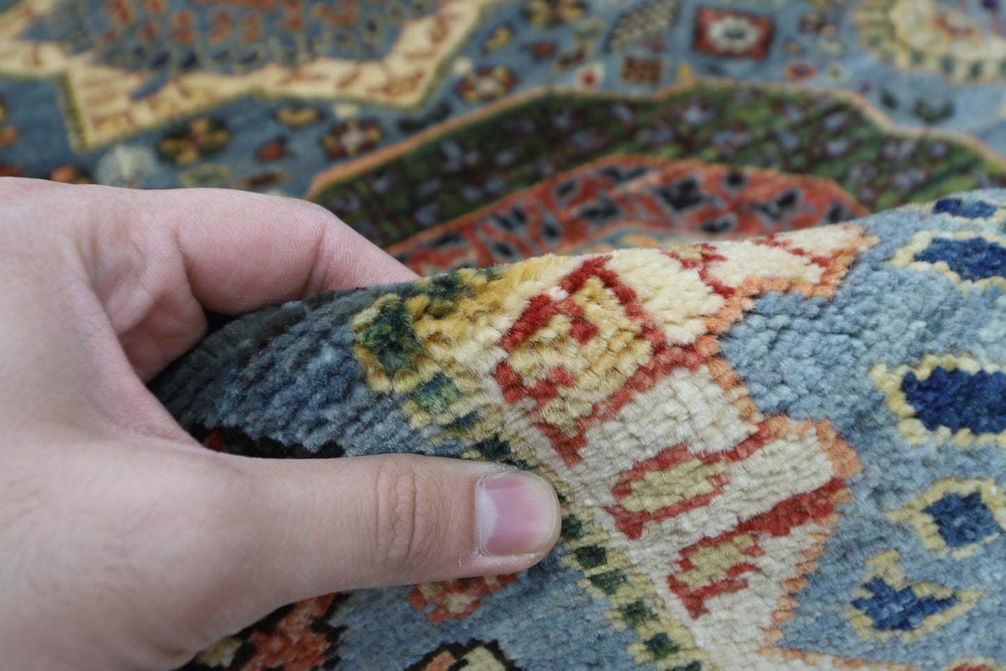 80 x 344 cm | Hallway Mamluk Blue Rug Afghan Hand Knotted Veg dye Wool carpet