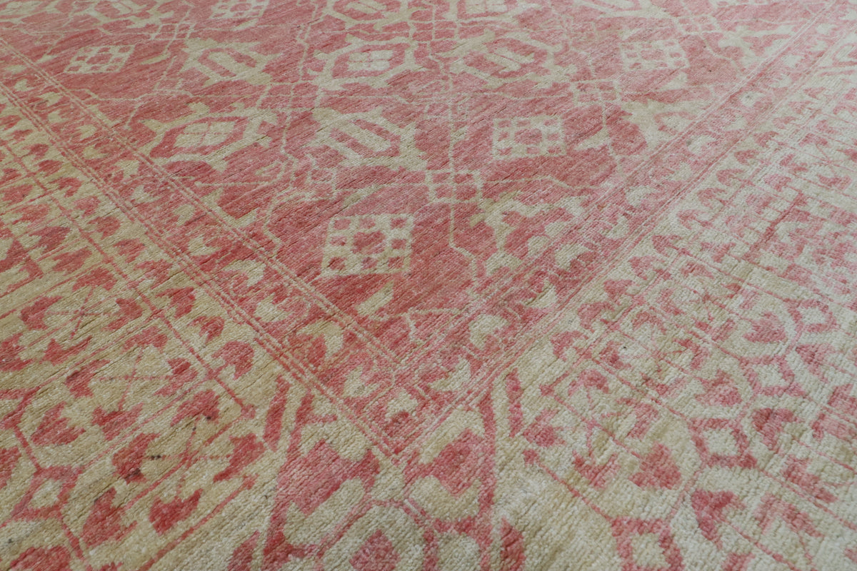 306 x 420 cm | Floral Pink Design Hand Knotted Wool Afghan Carpet
