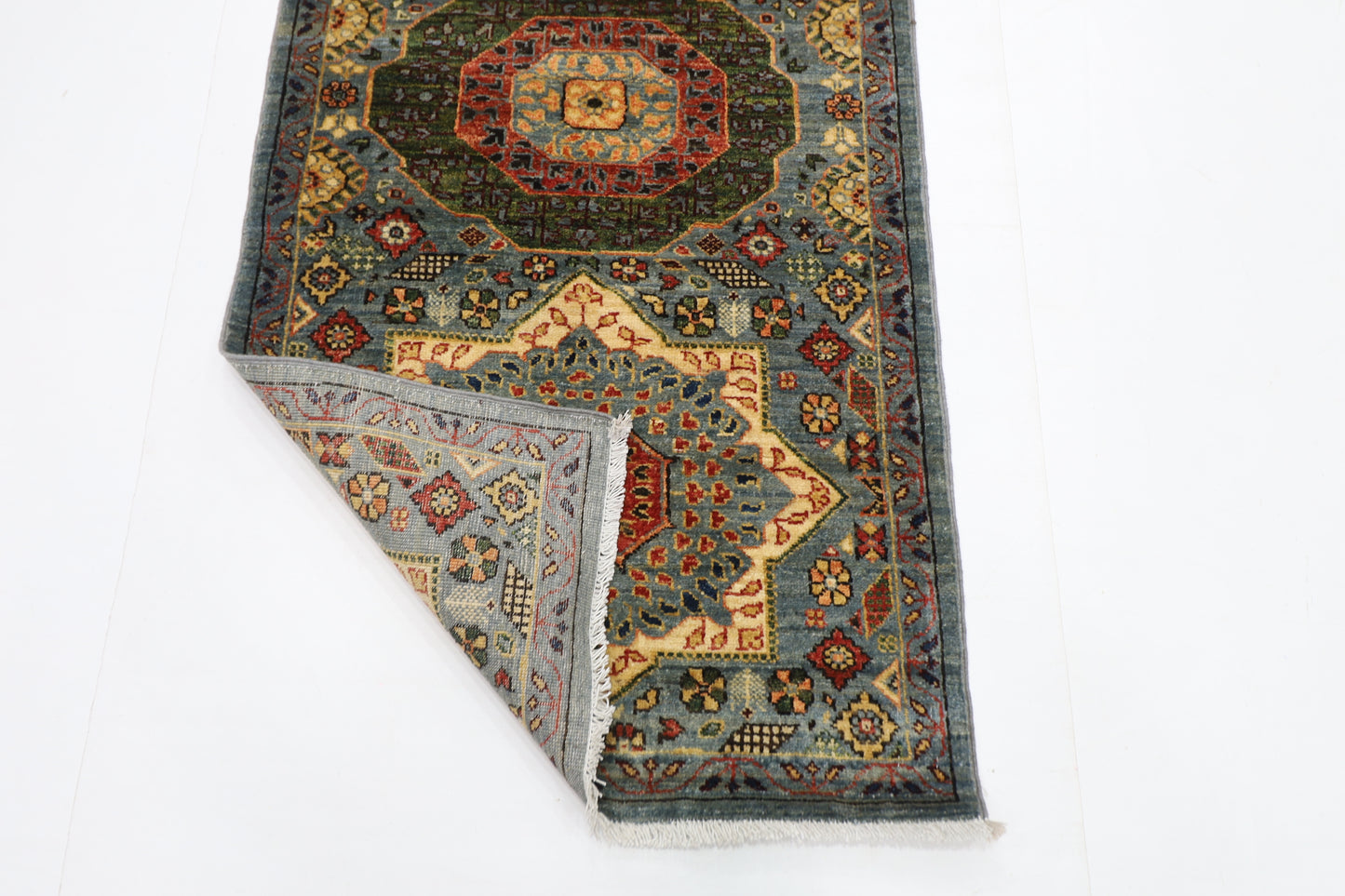 80 x 344 cm | Hallway Mamluk Blue Rug Afghan Hand Knotted Veg dye Wool carpet