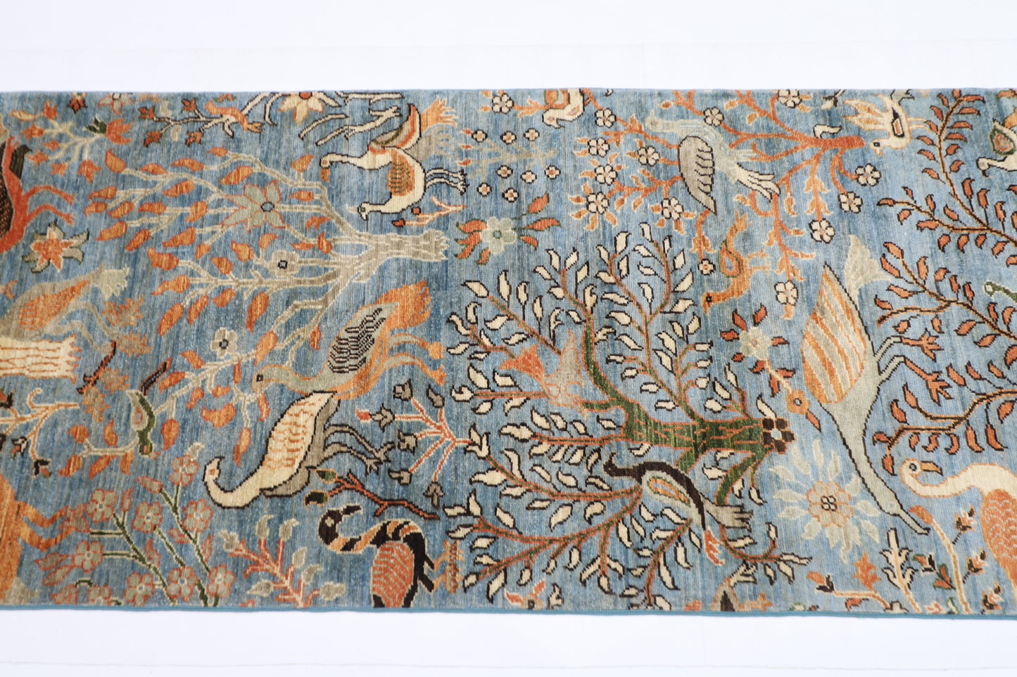 84 x 481 cm | Hallway large birds Blue Rug Afghan Hand Knotted Veg dye Wool carpet