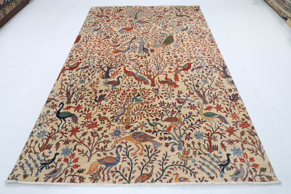 197 x 300 cm | Birds Beige Design Hand Knotted Wool Afghan Carpet