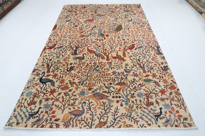 197 x 300 cm | Birds Beige Design Hand Knotted Wool Afghan Carpet