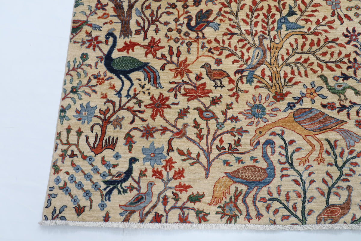 197 x 300 cm | Birds Beige Design Hand Knotted Wool Afghan Carpet