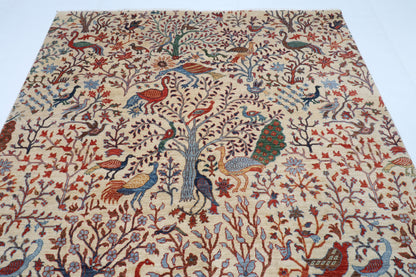 197 x 300 cm | Birds Beige Design Hand Knotted Wool Afghan Carpet