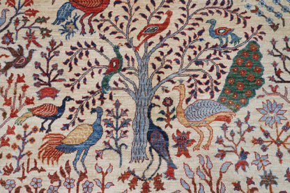 197 x 300 cm | Birds Beige Design Hand Knotted Wool Afghan Carpet