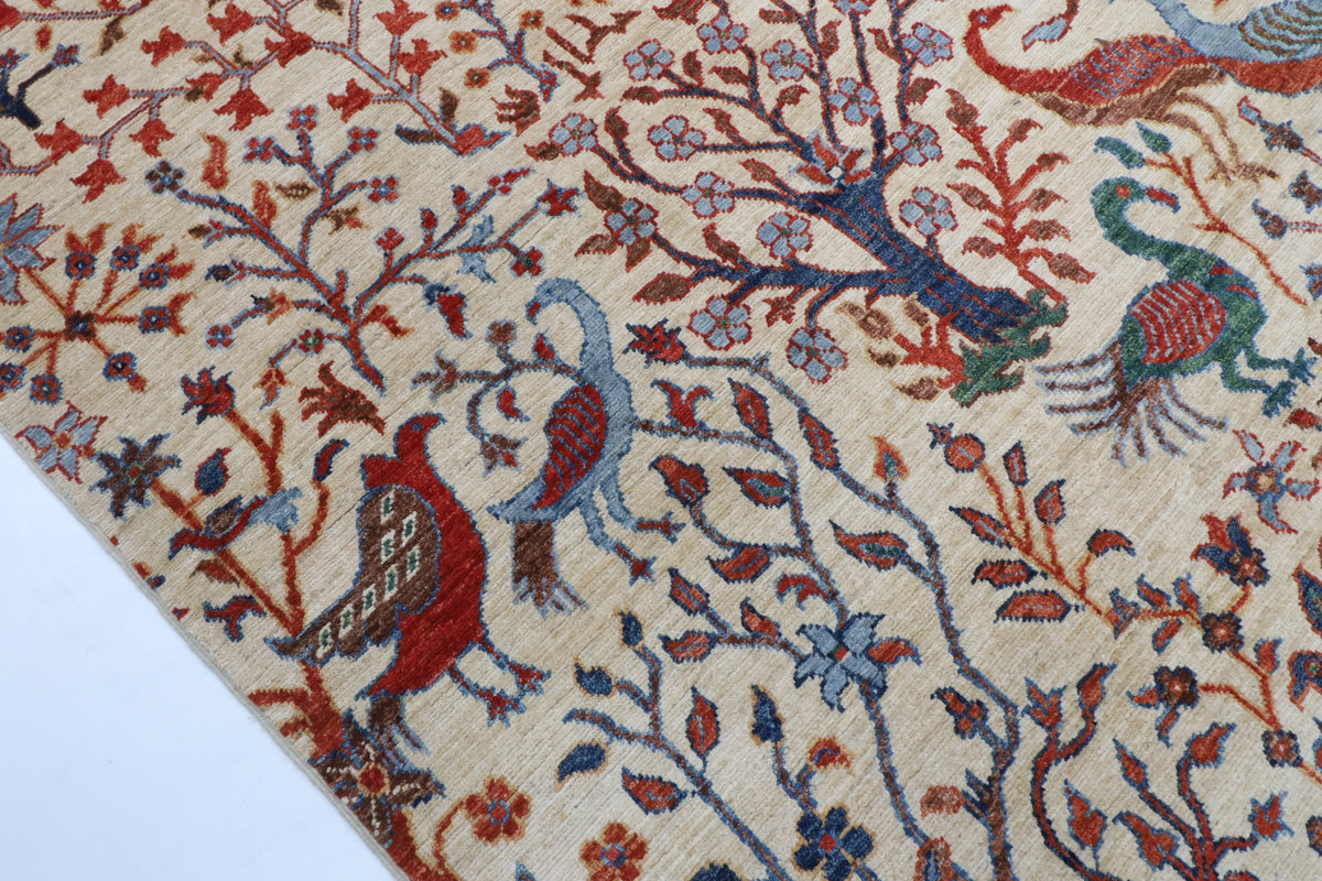 197 x 300 cm | Birds Beige Design Hand Knotted Wool Afghan Carpet
