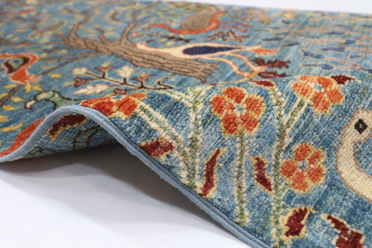 78 x 304 cm | Hallway birds Blue Rug Afghan Hand Knotted Veg dye Wool carpet