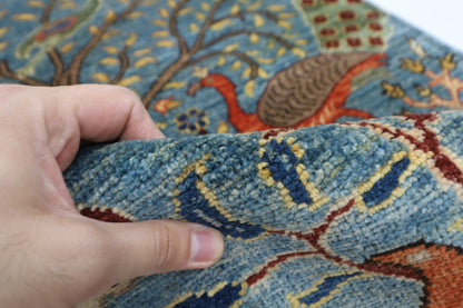78 x 304 cm | Hallway birds Blue Rug Afghan Hand Knotted Veg dye Wool carpet