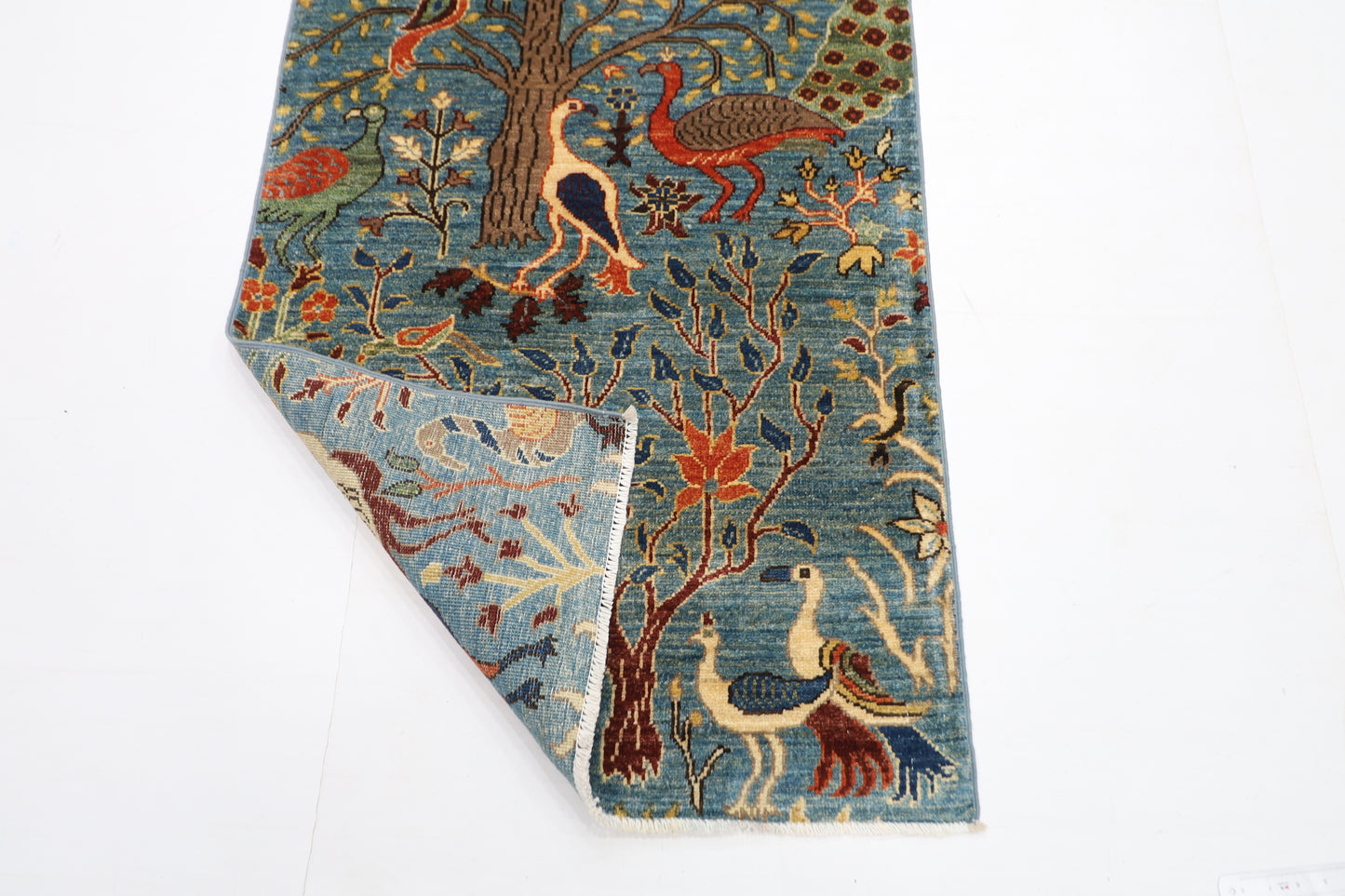 78 x 304 cm | Hallway birds Blue Rug Afghan Hand Knotted Veg dye Wool carpet