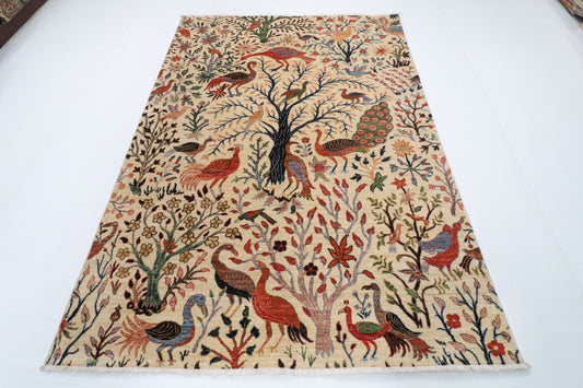 176 x 250 cm | Birds Design Hand Knotted Wool Afghan Carpet