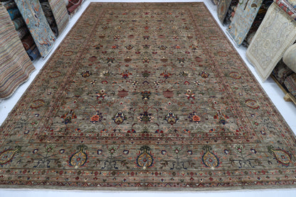 398 x 585 cm | Oriental Large Floral Gray Area Rug Afghan Hand Knotted Veg Dye Wool carpet