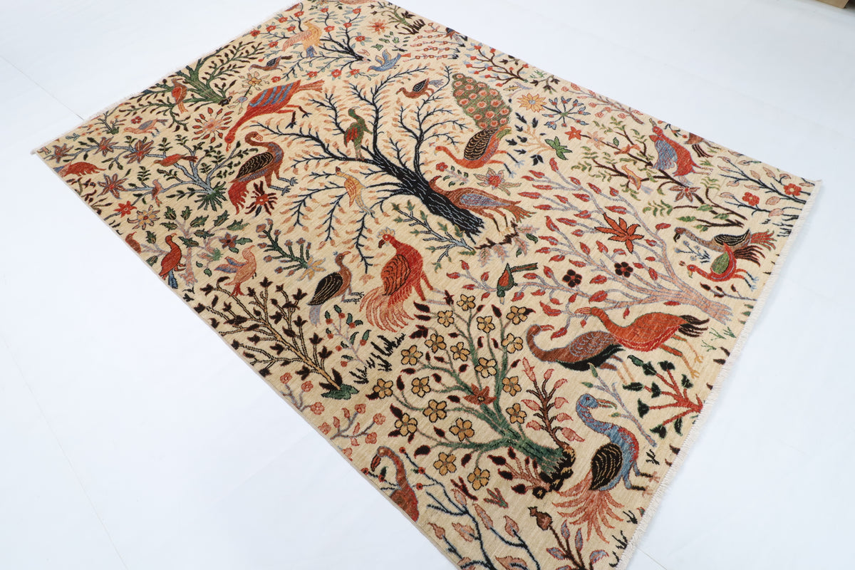176 x 250 cm | Birds Design Hand Knotted Wool Afghan Carpet