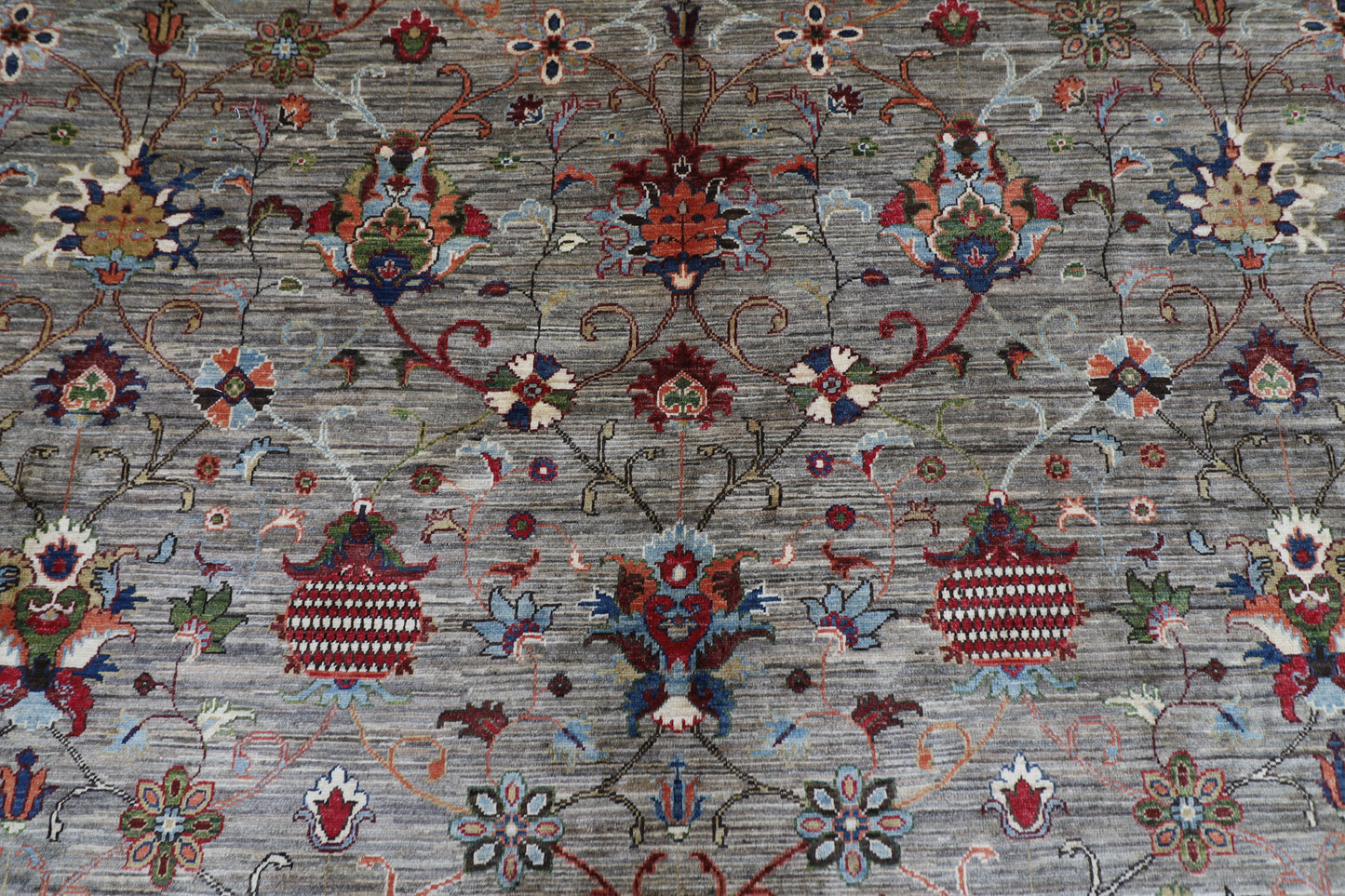 398 x 585 cm | Oriental Large Floral Gray Area Rug Afghan Hand Knotted Veg Dye Wool carpet