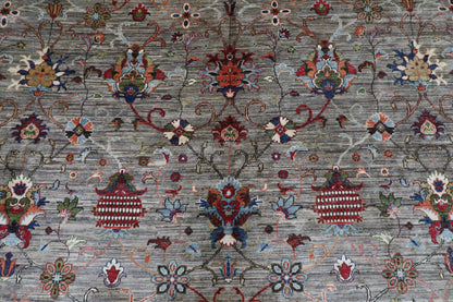 398 x 585 cm | Oriental Large Floral Gray Area Rug Afghan Hand Knotted Veg Dye Wool carpet
