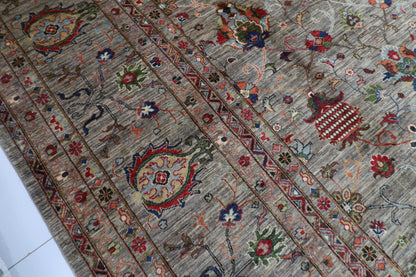 398 x 585 cm | Oriental Large Floral Gray Area Rug Afghan Hand Knotted Veg Dye Wool carpet
