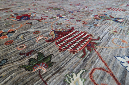 398 x 585 cm | Oriental Large Floral Gray Area Rug Afghan Hand Knotted Veg Dye Wool carpet