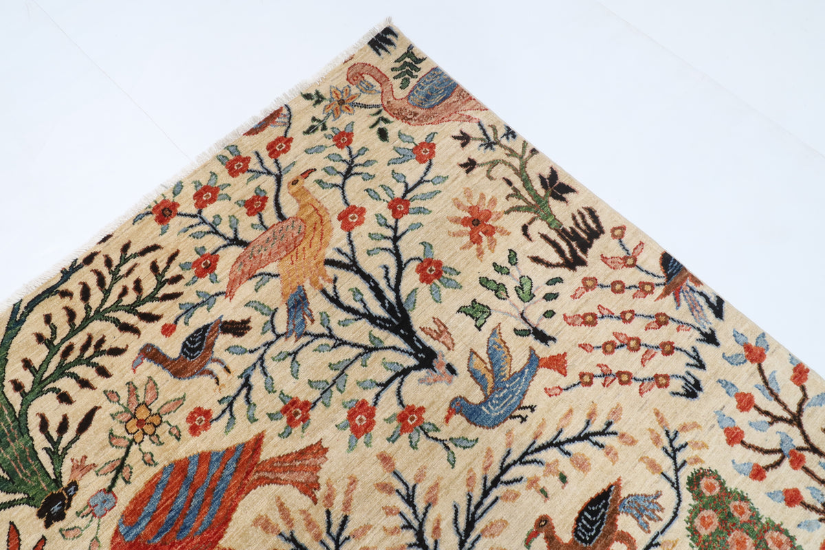 176 x 250 cm | Birds Design Hand Knotted Wool Afghan Carpet