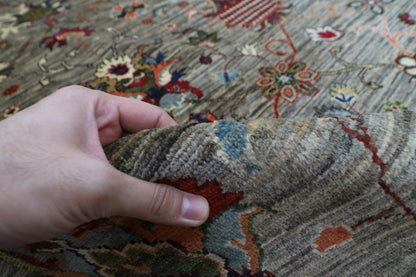 398 x 585 cm | Oriental Large Floral Gray Area Rug Afghan Hand Knotted Veg Dye Wool carpet