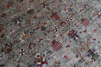 398 x 585 cm | Oriental Large Floral Gray Area Rug Afghan Hand Knotted Veg Dye Wool carpet