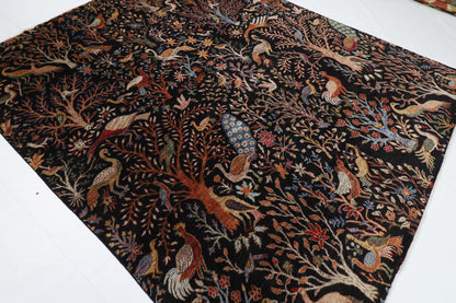 246 x 297 cm | Birds Black Traditional Area Rug Afghan Hand Knotted Veg Dye Wool carpet