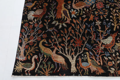 246 x 297 cm | Birds Black Traditional Area Rug Afghan Hand Knotted Veg Dye Wool carpet