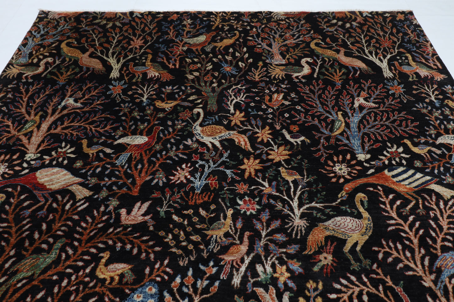 246 x 297 cm | Birds Black Traditional Area Rug Afghan Hand Knotted Veg Dye Wool carpet