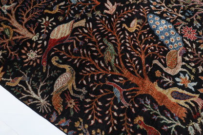 246 x 297 cm | Birds Black Traditional Area Rug Afghan Hand Knotted Veg Dye Wool carpet
