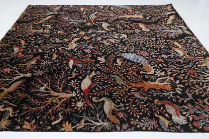 246 x 297 cm | Birds Black Traditional Area Rug Afghan Hand Knotted Veg Dye Wool carpet