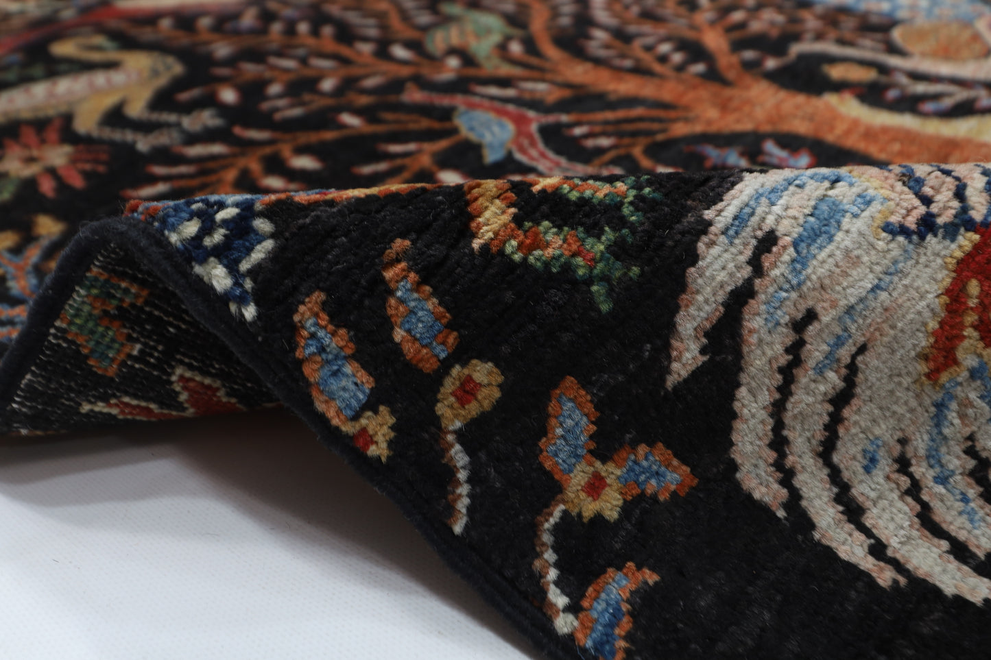 246 x 297 cm | Birds Black Traditional Area Rug Afghan Hand Knotted Veg Dye Wool carpet