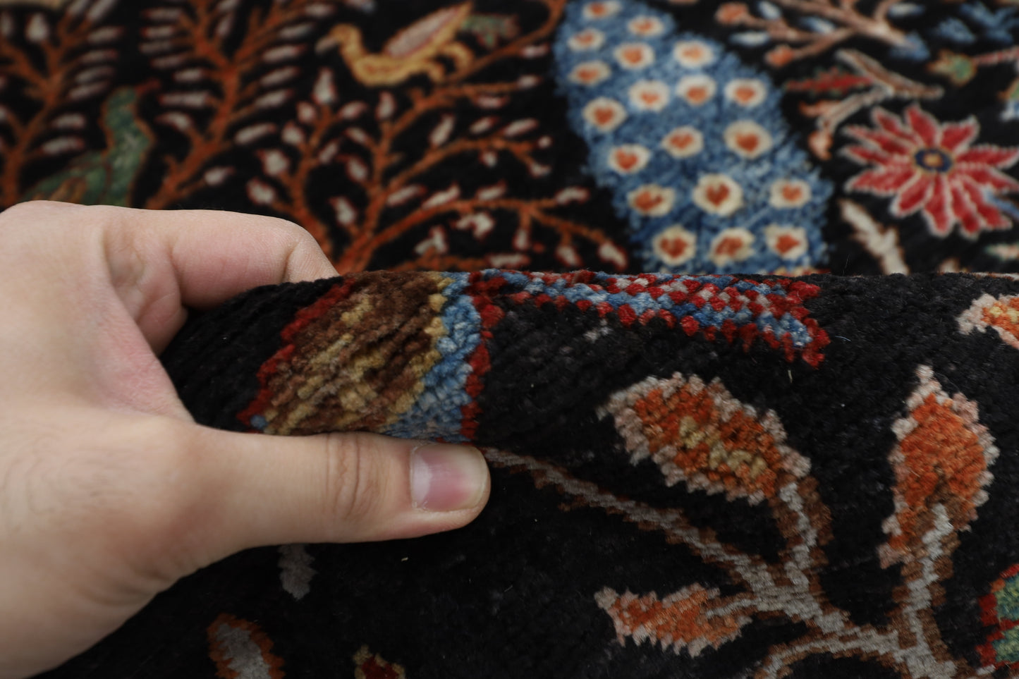 246 x 297 cm | Birds Black Traditional Area Rug Afghan Hand Knotted Veg Dye Wool carpet