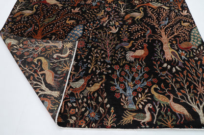 246 x 297 cm | Birds Black Traditional Area Rug Afghan Hand Knotted Veg Dye Wool carpet