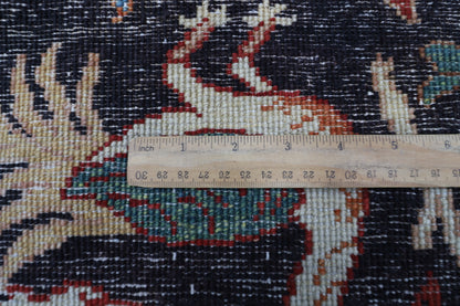 246 x 297 cm | Birds Black Traditional Area Rug Afghan Hand Knotted Veg Dye Wool carpet