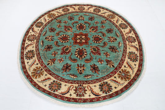 180 x 184 cm | Floral Round Hand Knotted Wool Afghan Carpet