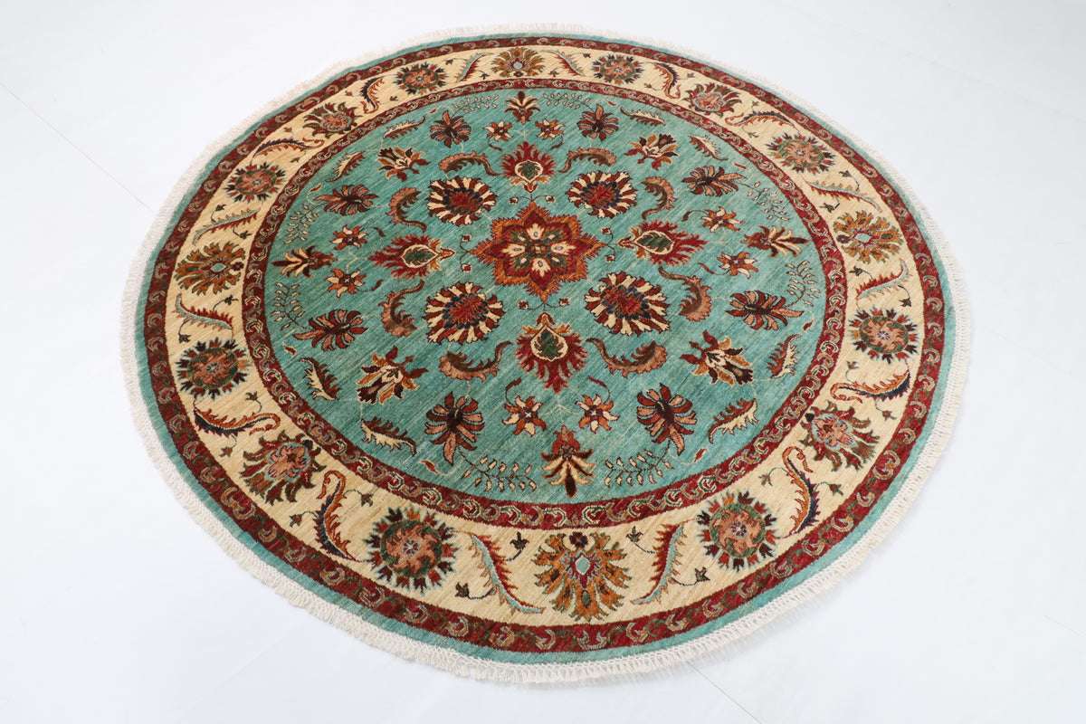 180 x 184 cm | Floral Round Hand Knotted Wool Afghan Carpet