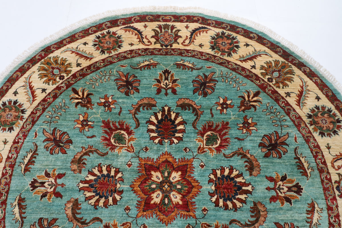 180 x 184 cm | Floral Round Hand Knotted Wool Afghan Carpet
