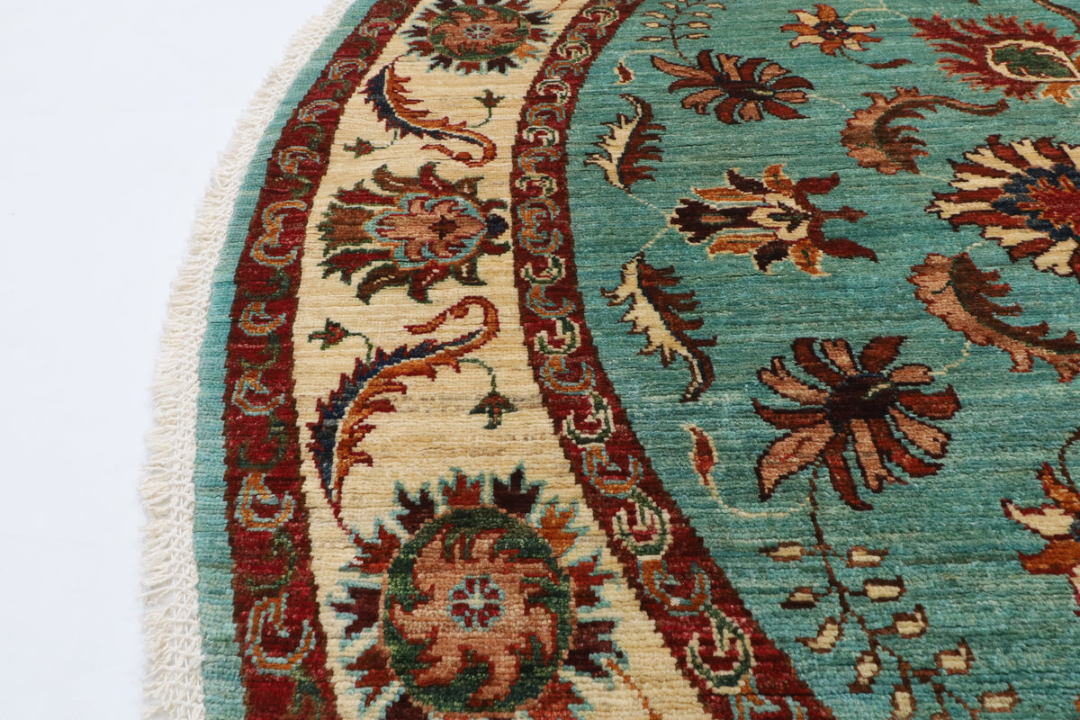 180 x 184 cm | Floral Round Hand Knotted Wool Afghan Carpet