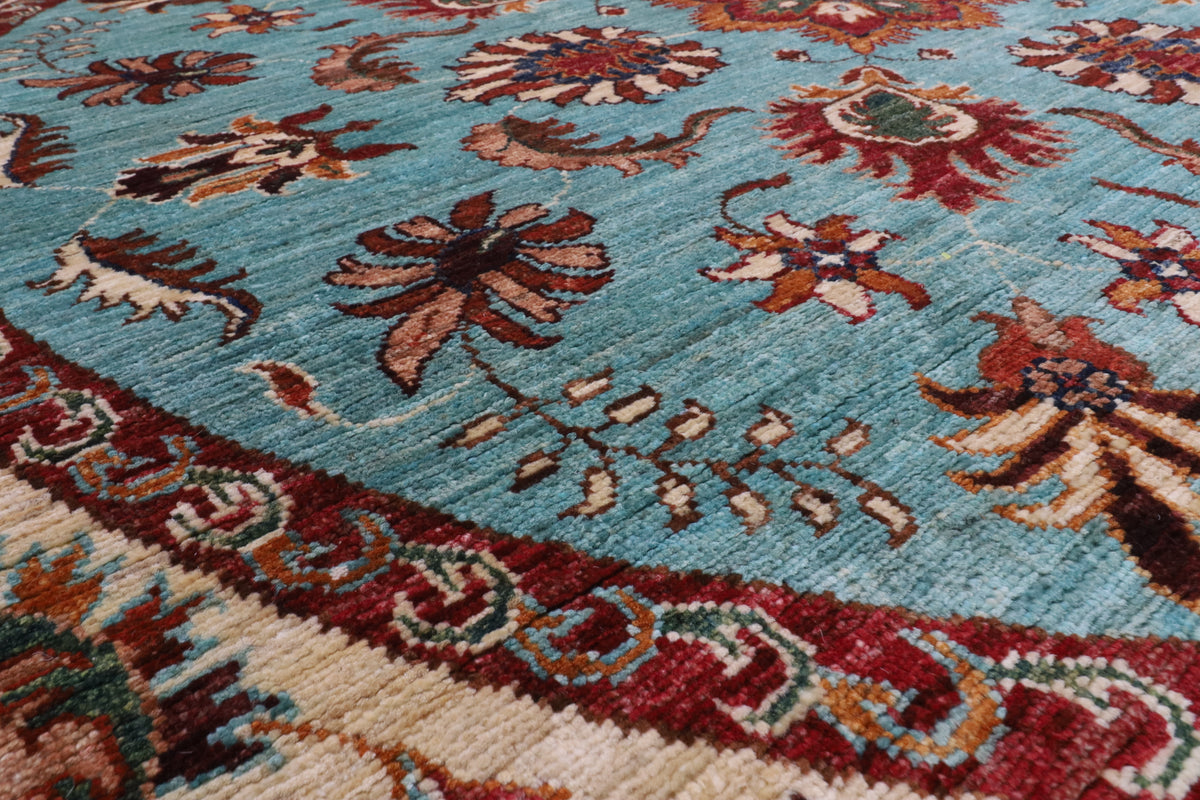 180 x 184 cm | Floral Round Hand Knotted Wool Afghan Carpet