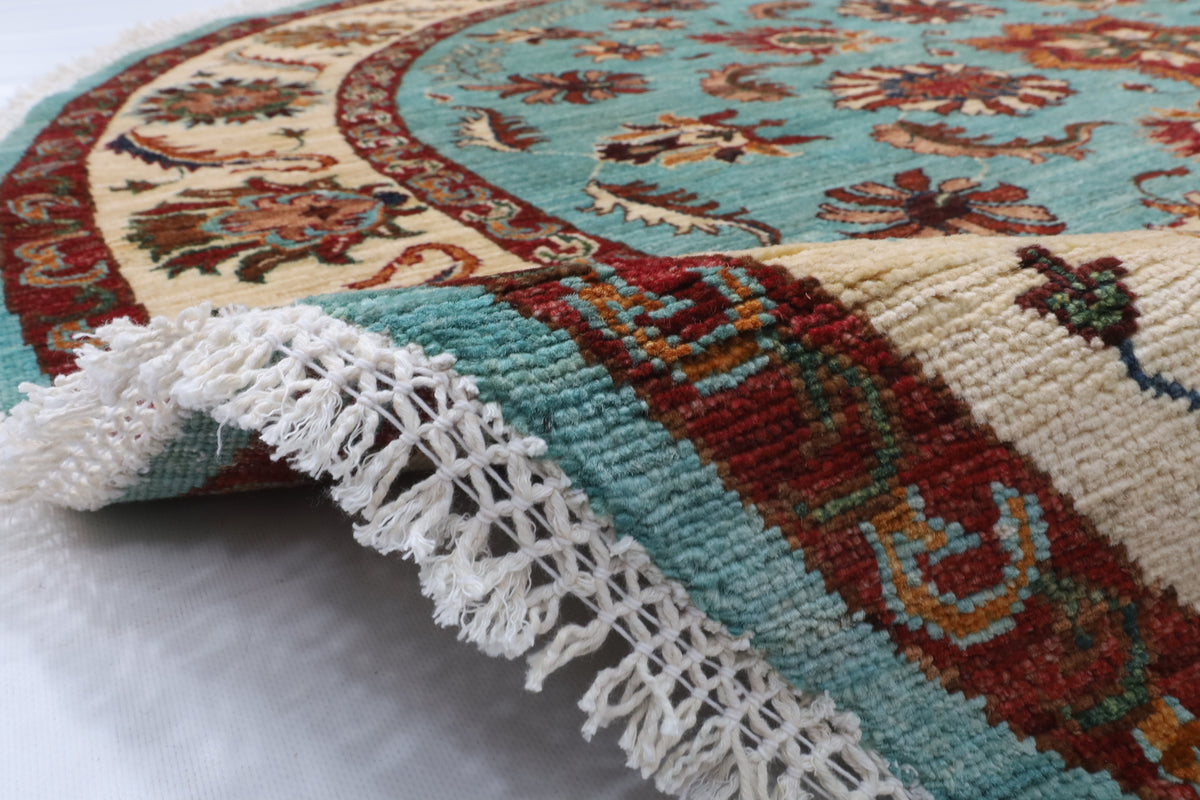 180 x 184 cm | Floral Round Hand Knotted Wool Afghan Carpet