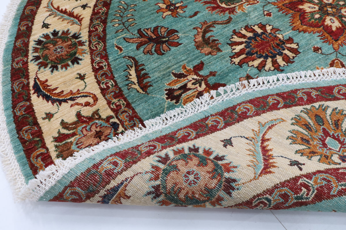 180 x 184 cm | Floral Round Hand Knotted Wool Afghan Carpet