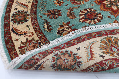 180 x 184 cm | Floral Round Hand Knotted Wool Afghan Carpet
