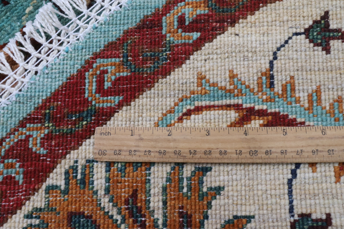 180 x 184 cm | Floral Round Hand Knotted Wool Afghan Carpet