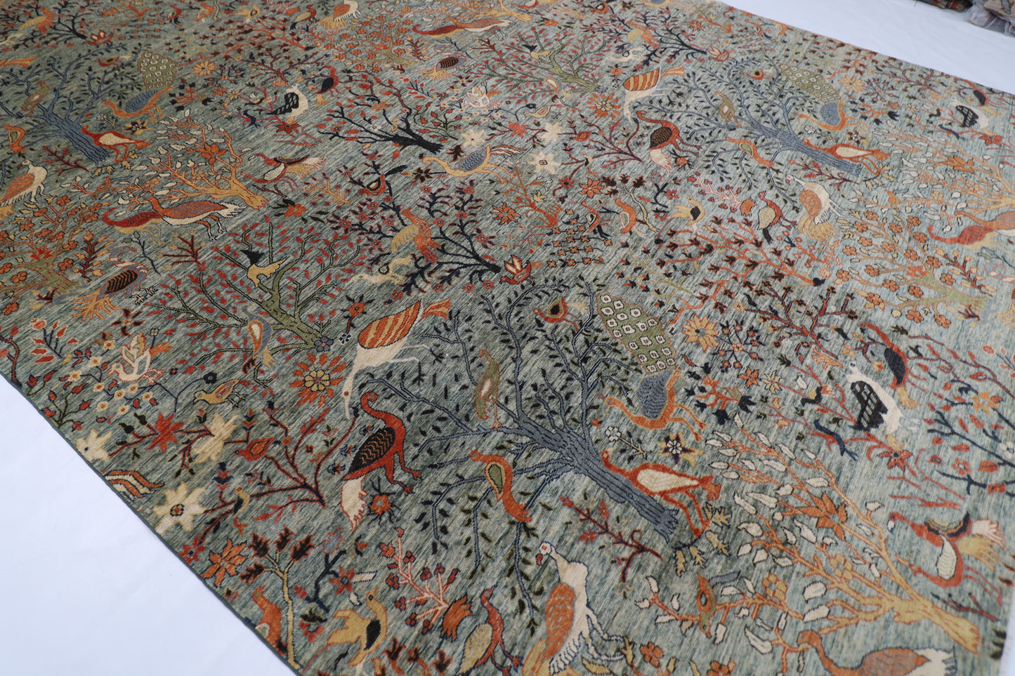 296 x 418 cm | Birds Gray Large Area Rug Afghan Hand Knotted Veg Dye Wool carpet