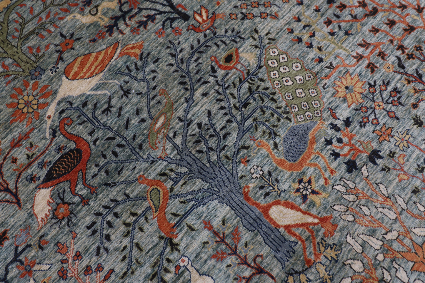 296 x 418 cm | Birds Gray Large Area Rug Afghan Hand Knotted Veg Dye Wool carpet