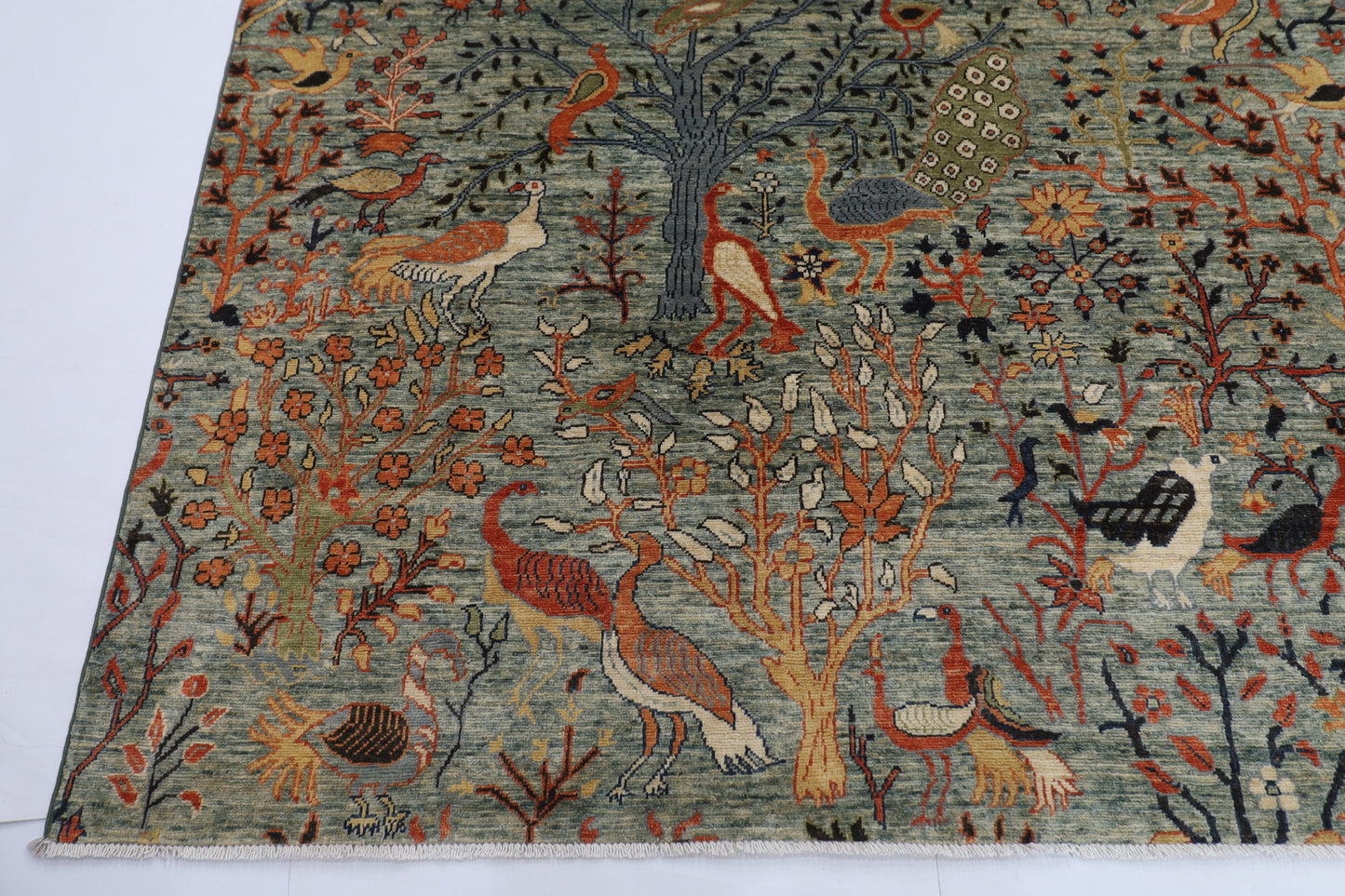 296 x 418 cm | Birds Gray Large Area Rug Afghan Hand Knotted Veg Dye Wool carpet
