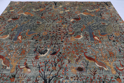 296 x 418 cm | Birds Gray Large Area Rug Afghan Hand Knotted Veg Dye Wool carpet