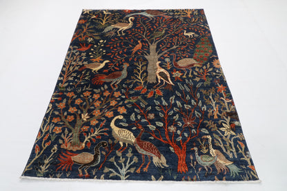 153 x 200 cm | Birds Blue Hand Knotted Wool Afghan Carpet