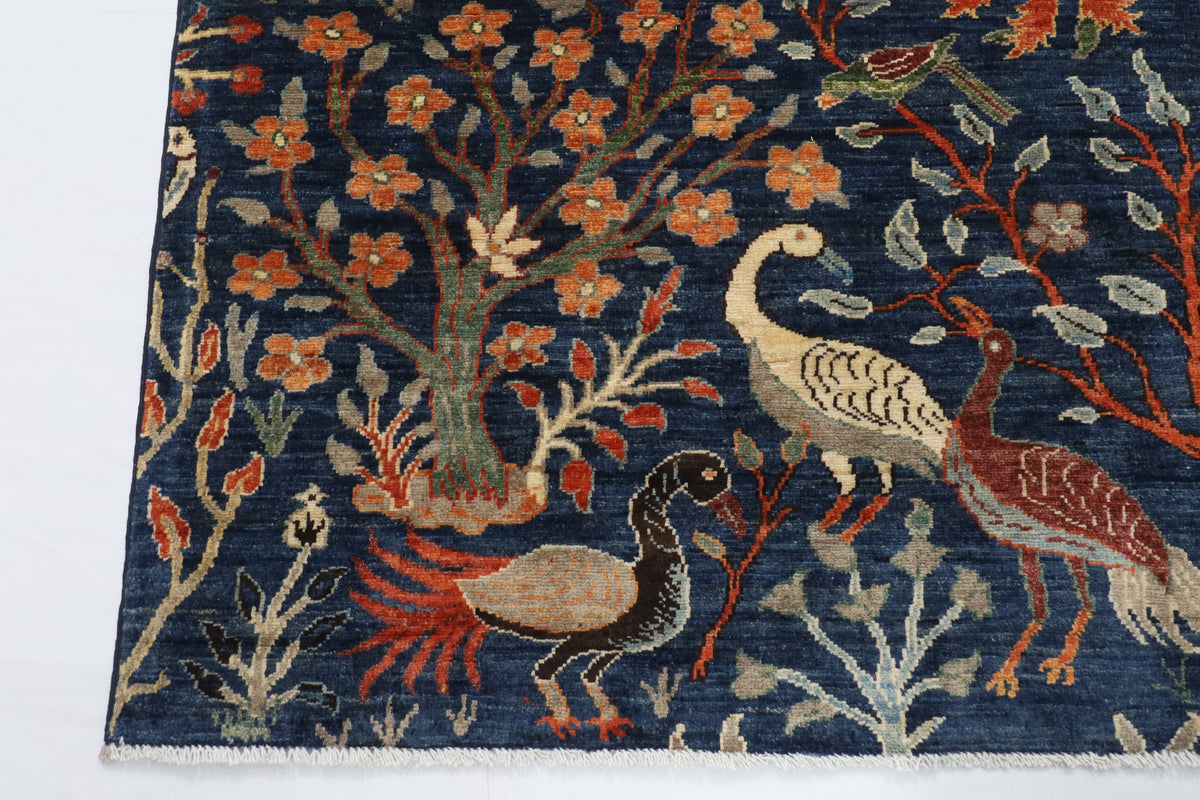 153 x 200 cm | Birds Blue Hand Knotted Wool Afghan Carpet